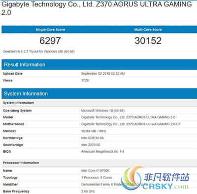 intel i7-9700k8核心性能跑分