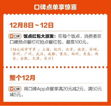 口碑双12饭点发红包怎么领